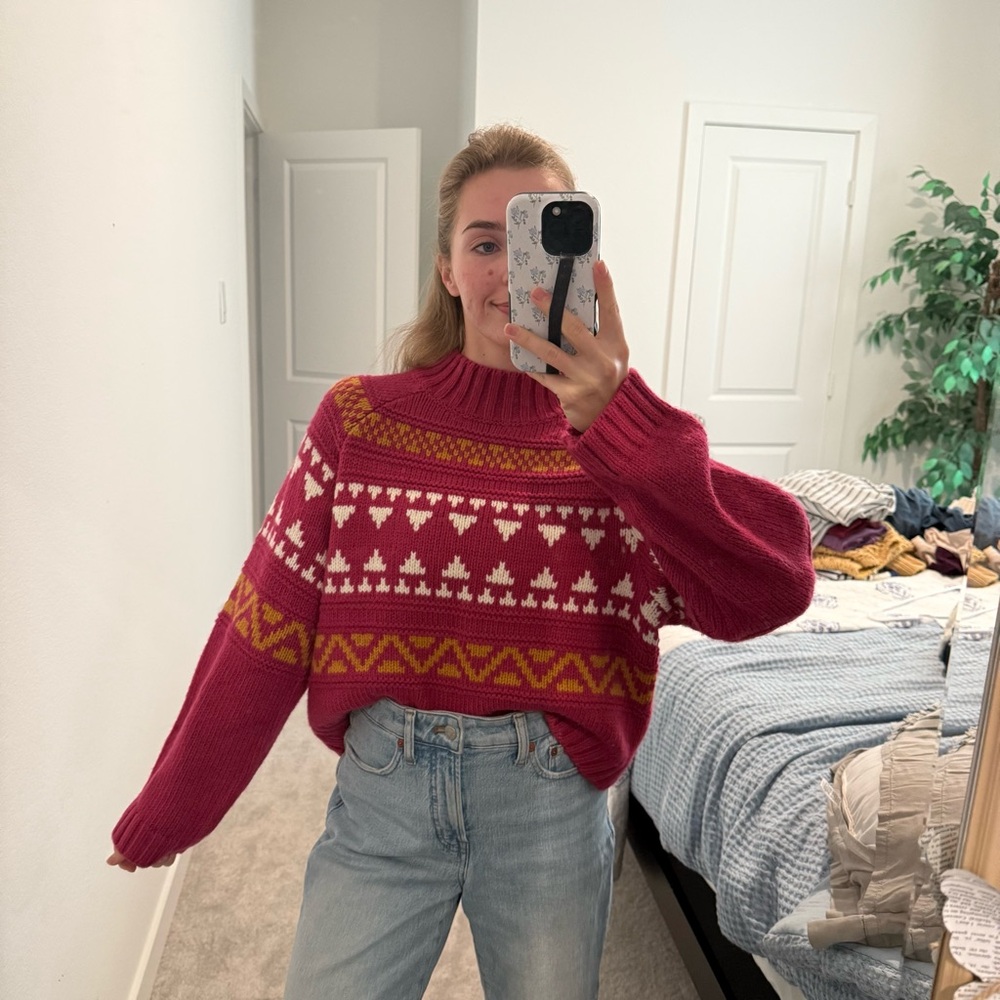 Women's Pink Patterned Sweater universal thread medium
